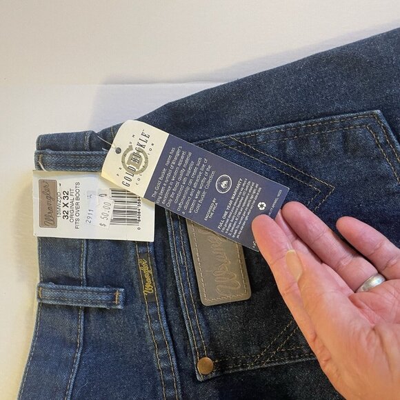 Wrangler Vtg Gold Buckle Stone Wash Jeans Straight Long Pants Size 32x32 Dark - Picture 9 of 12